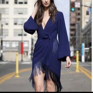 NWT By Egreis Blue Tassel Wrap Dress